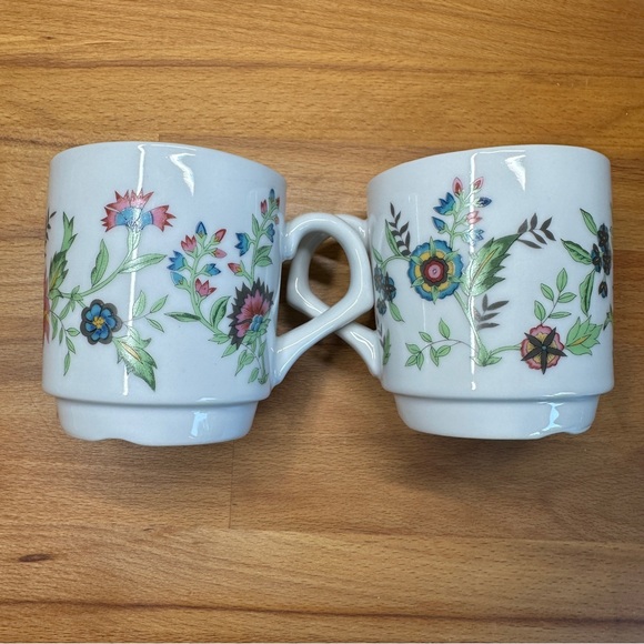 Retro Stacking Flower Coffee Mugs, Floral Teacups Set of 2 - Picture 3 of 9